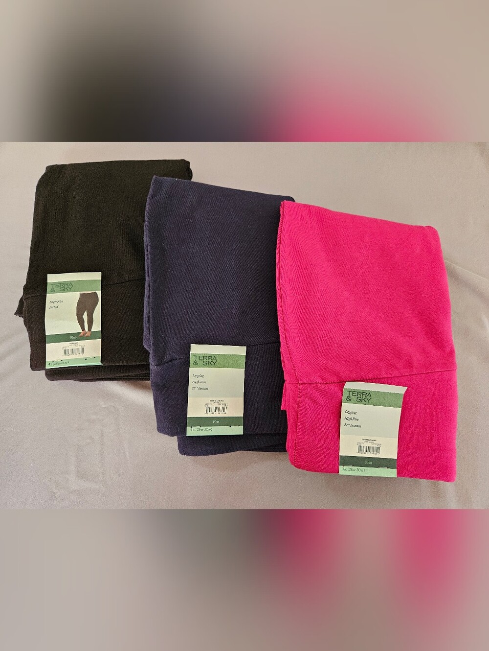 NWT Terra & Sky High Rise Core Leggings 3-Pack - Size 4X (28W-30W), Black, Navy